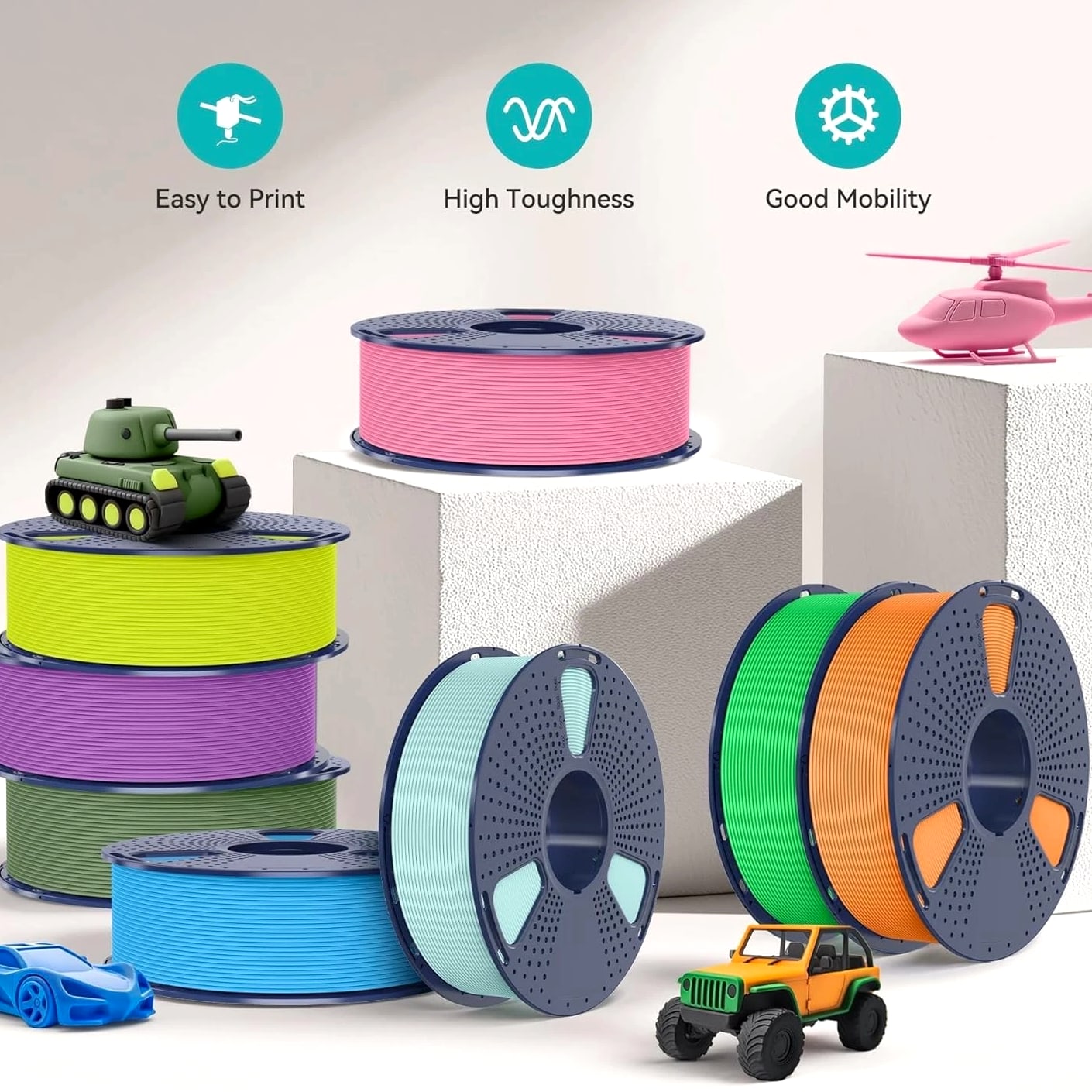 High-Quality 10KG PLA Filament 1.75mm - Matte Texture, 10 Colors, Easy Print