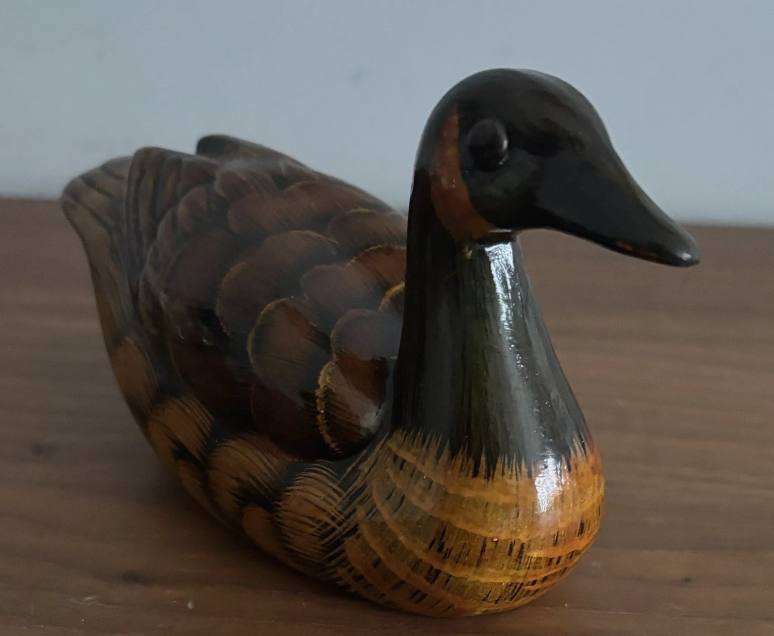 Vintage Hand Painted Ceramic Swimming Duck 14cm Figurine Trinket Ornament - Brown