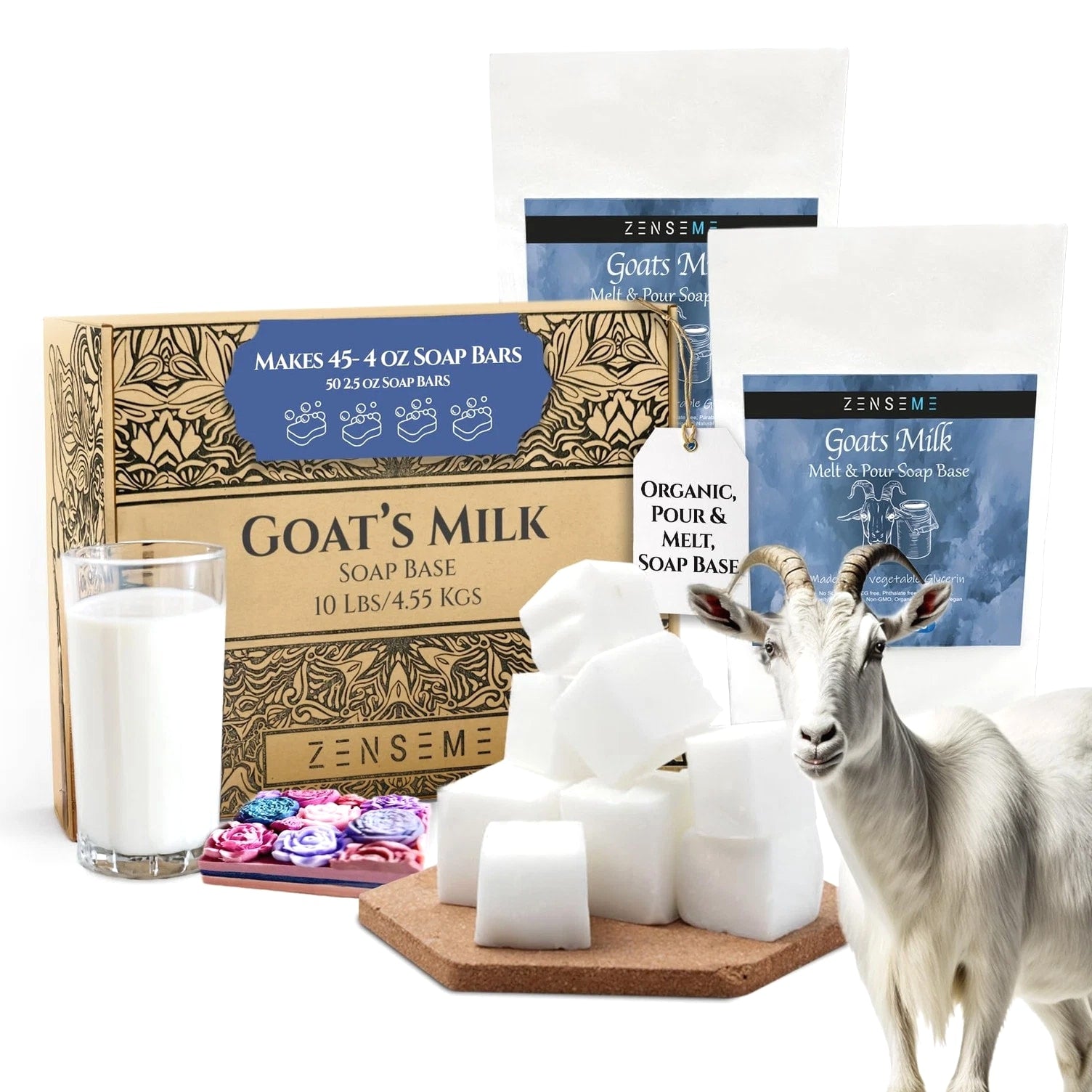 10 LBS Goat's Milk Soap Base | Melt & Pour Supplies Kit for Soap Making - SLS/SLES & PEG Free