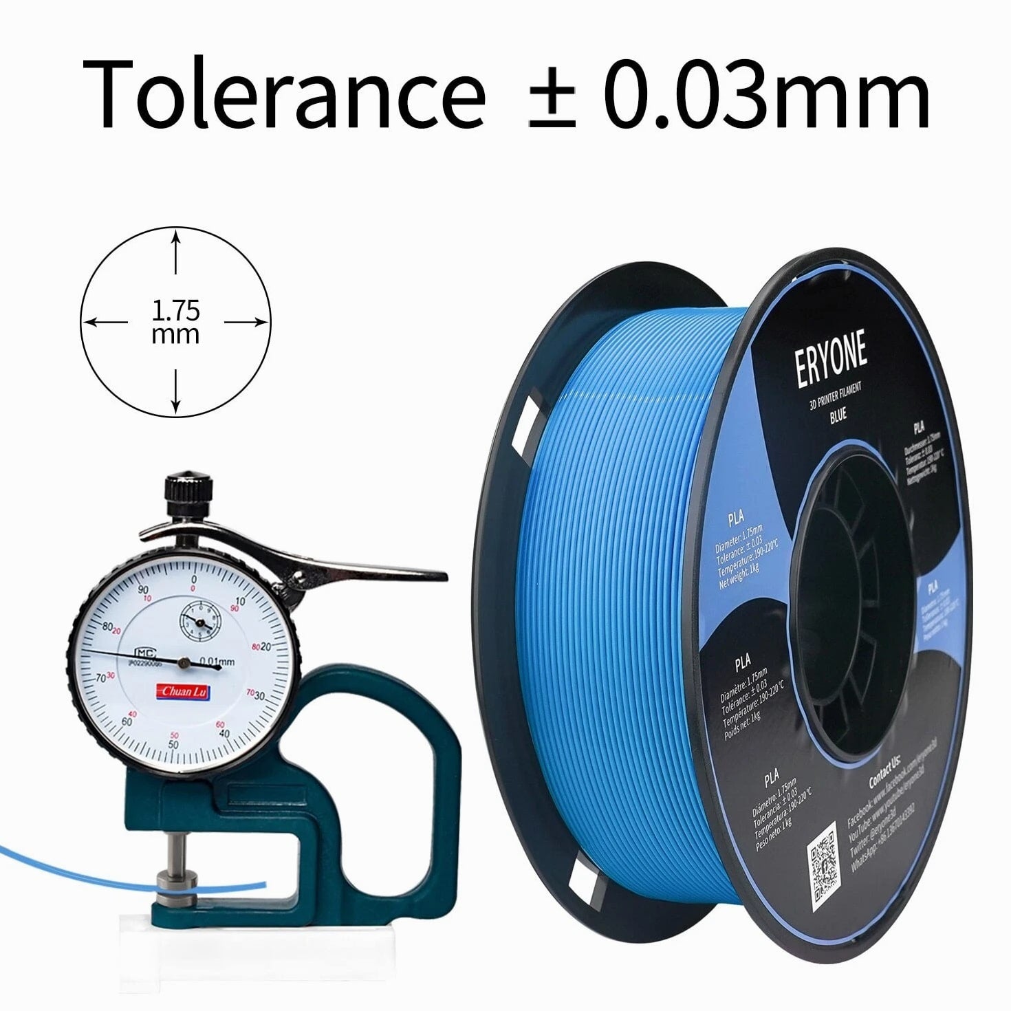 Standard PLA Filament 1kg 1.75mm 3D PLA Low Shrinkage Consumable for 3D Printer