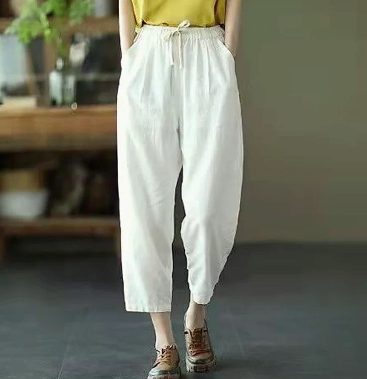XPQBB Women's Cotton Linen Harem Pants High Waist