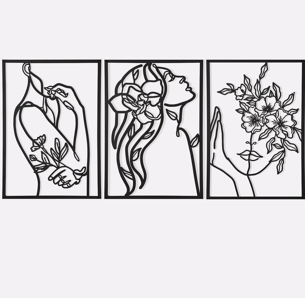 AGIOTA 3 Pcs Gold Wall Art Female Body Line Drawing Metal Decor
