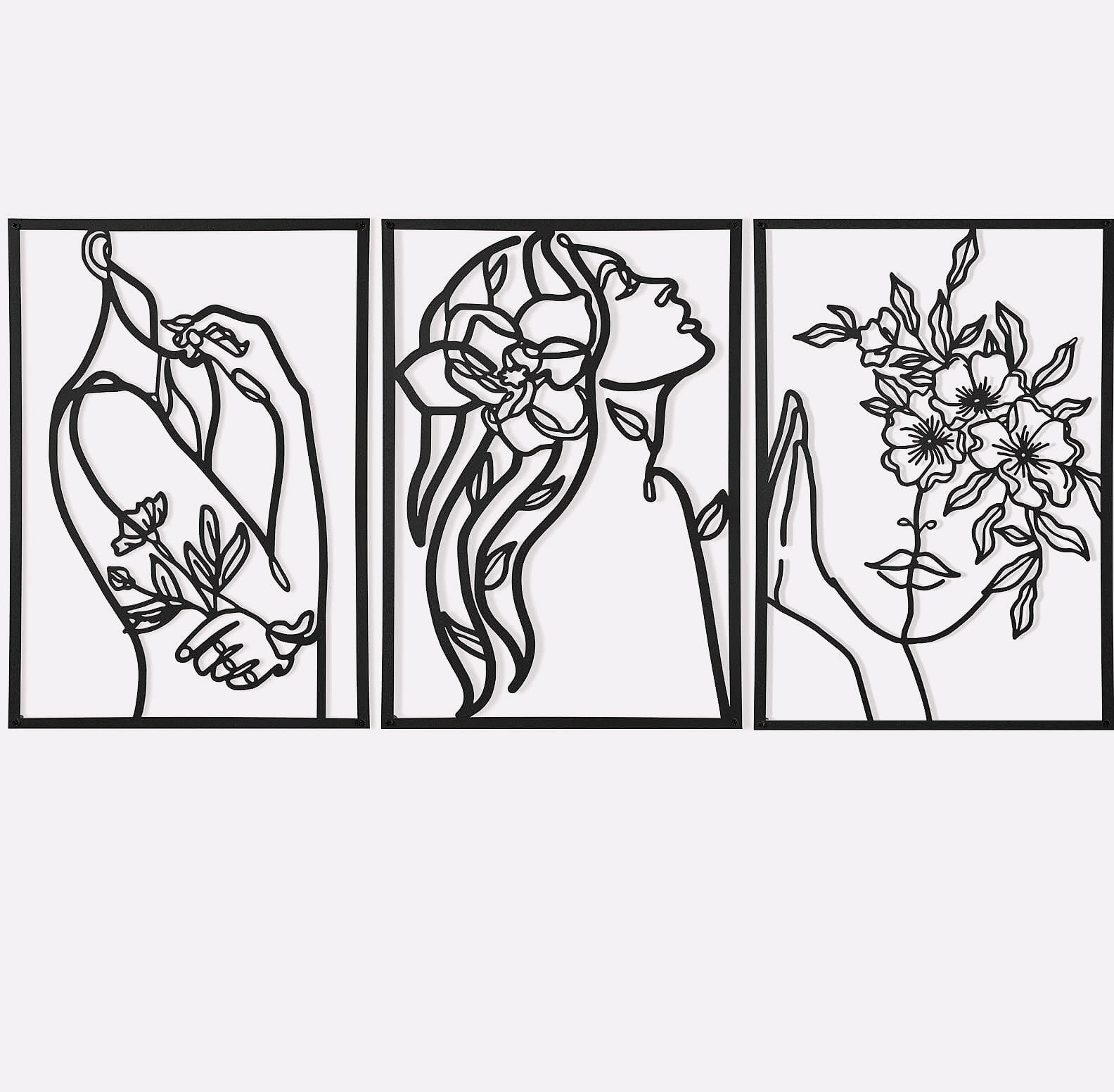 AGIOTA 3 Pcs Gold Wall Art Female Body Line Drawing Metal Decor