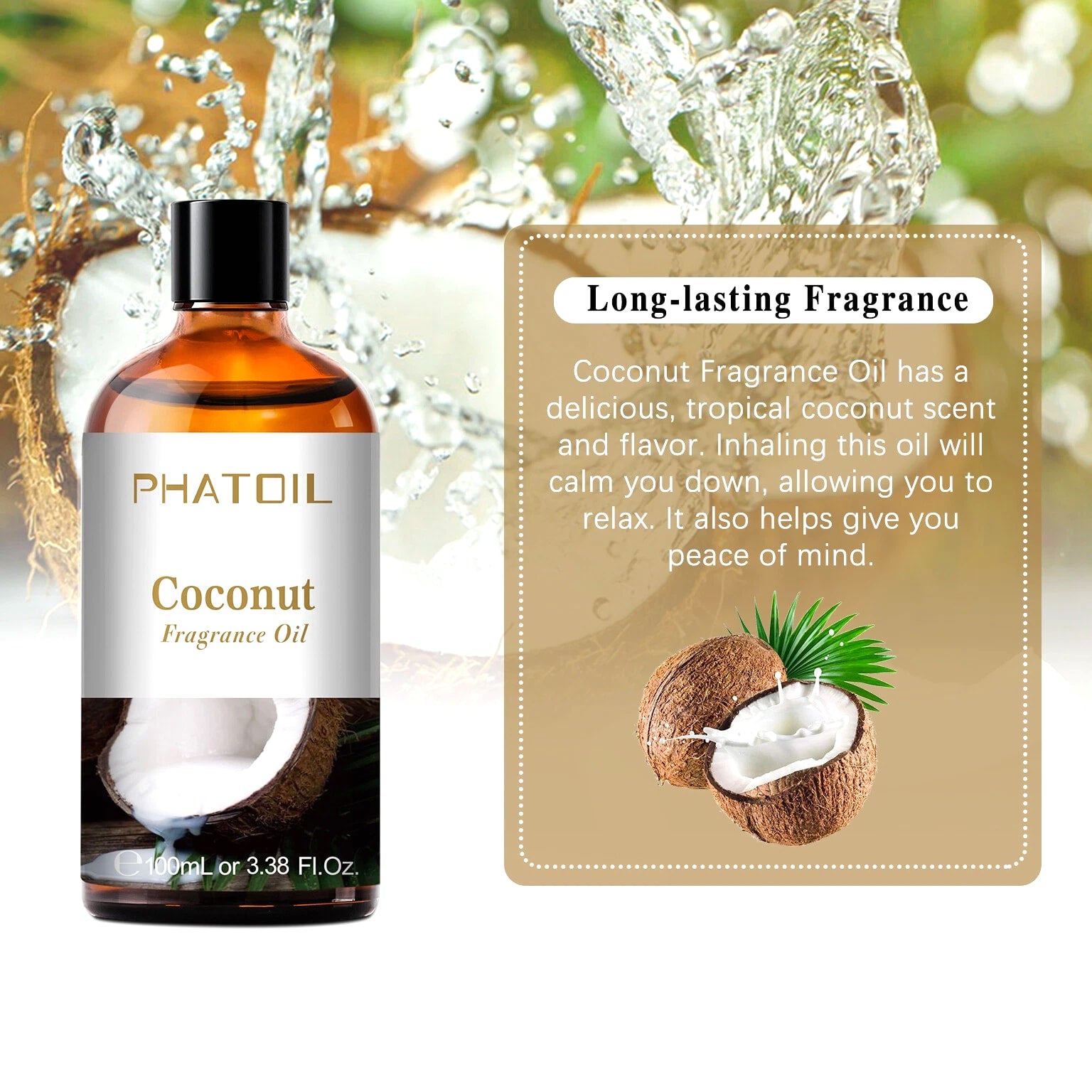 100ML Coconut Fragrance Oil for Soaps and Candles Making, Humidifiers, Diffusers