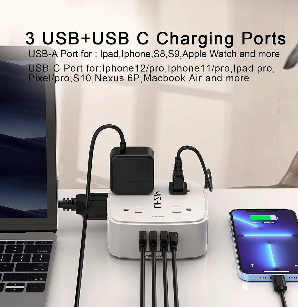 YISHU 6 Ft Surge Protector Power Strip, 8 Outlets 4 USB