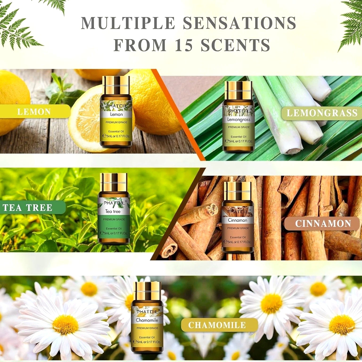 Pure Essential Oils Set 15x 5ml - for Diffusers, Home Care, Candle Making