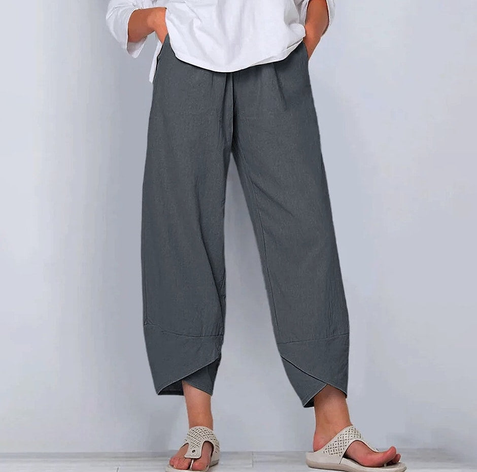 Women Cotton Linen Harem Pants Vintage Printed Wide Leg Trousers Casual Solid Pockets Harajuku High Waist Baggy Pants Joggers