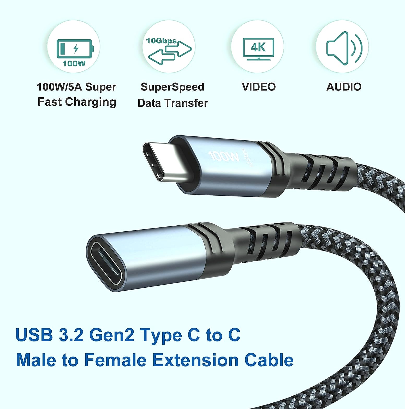 OKRAY USB-C Extension Cable 3.3ft, 100W Fast Charging