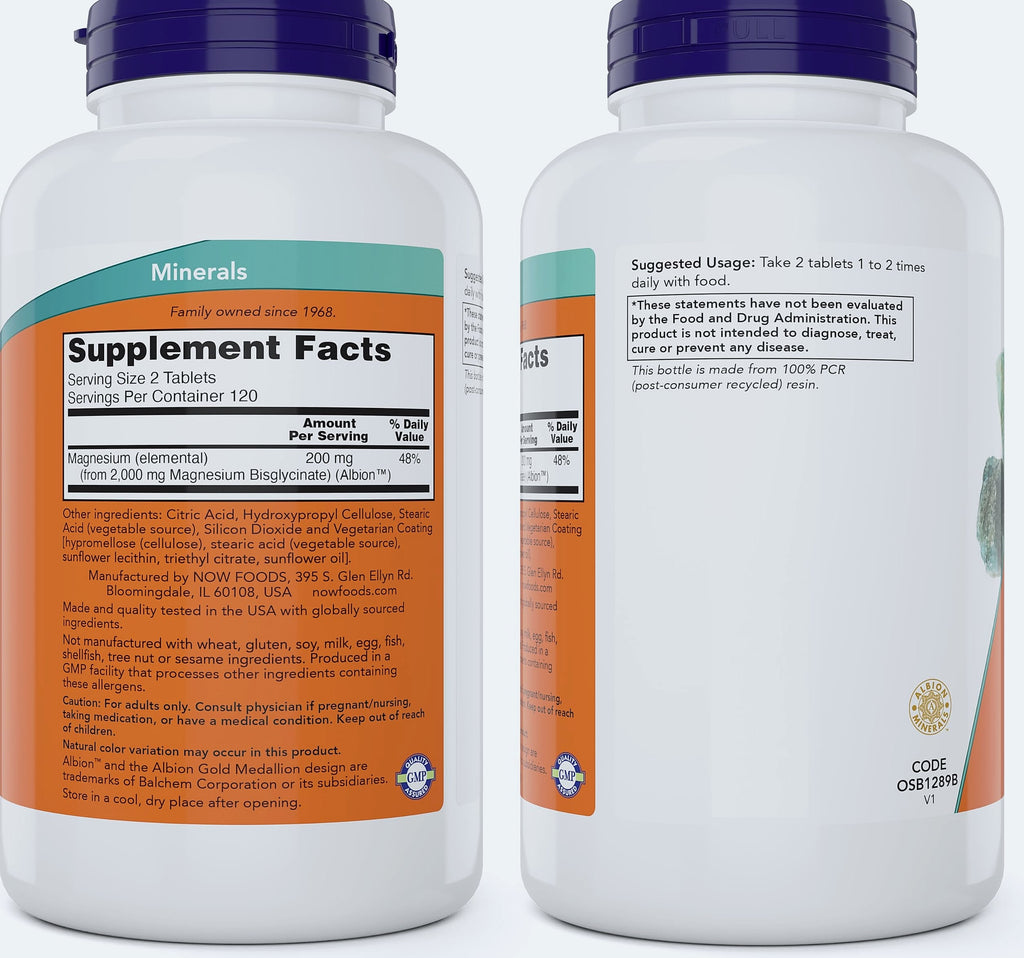 NOW Foods Magnesium Glycinate 240 Tablets for Muscle Support