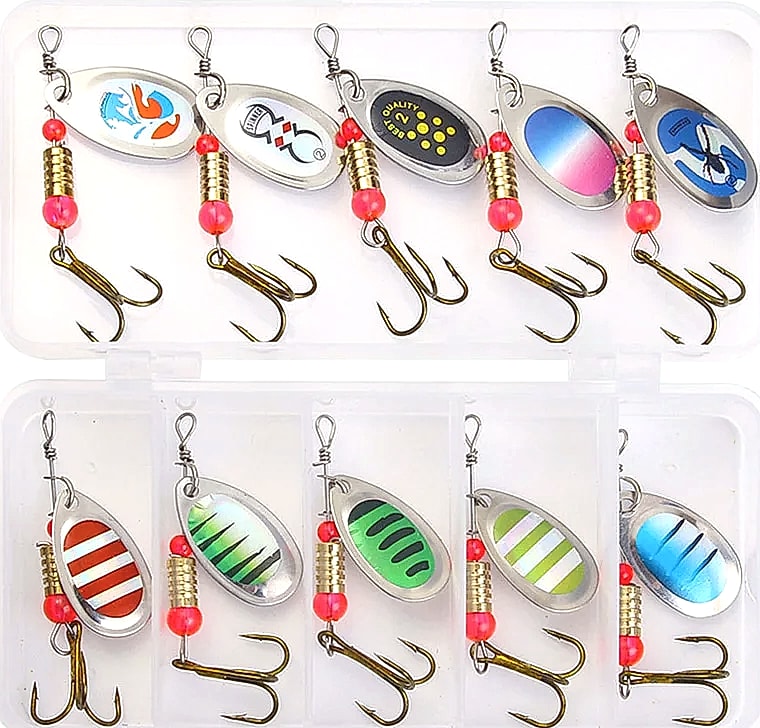 10-Piece Metal Spoon Fishing Lures Spinner Baits for Trout Bass