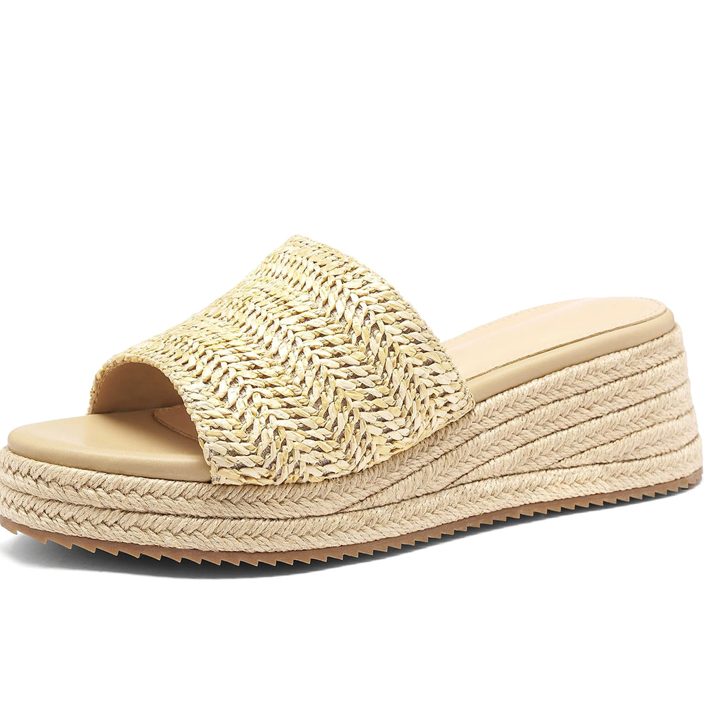 Sqzrkj Raffia Platform Wedge Sandals for Women