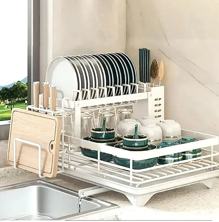 AEHOME Double-Tier Extendable Dish Drainer for Kitchen