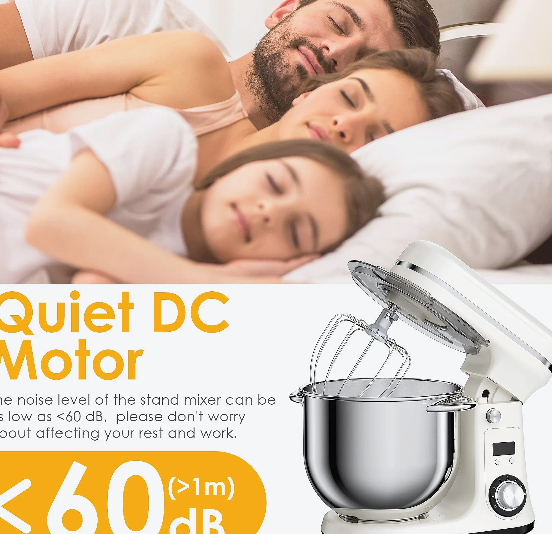 Biolomix 6L Stand Mixer, 1200W DC Motor, 6-Speed Dough Kneader