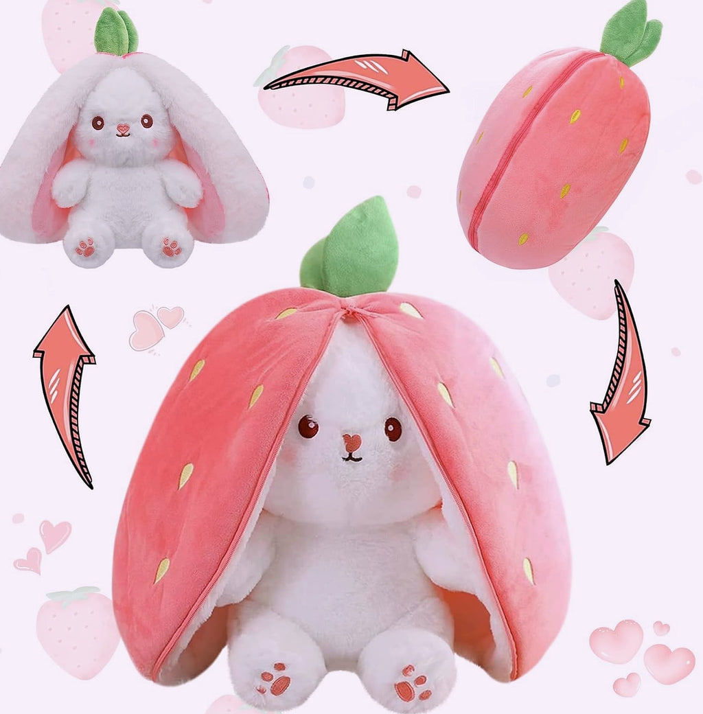 MIAODAM Reversible Strawberry Bunny Plush Toy, 7 inch