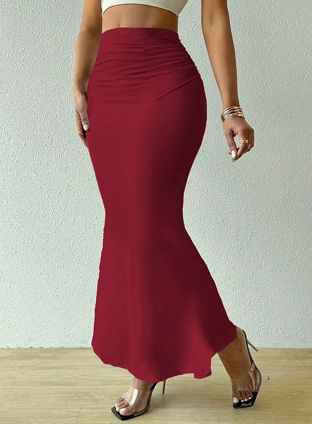 DOHTIH Women's Solid Fishtail Skirt High Waist