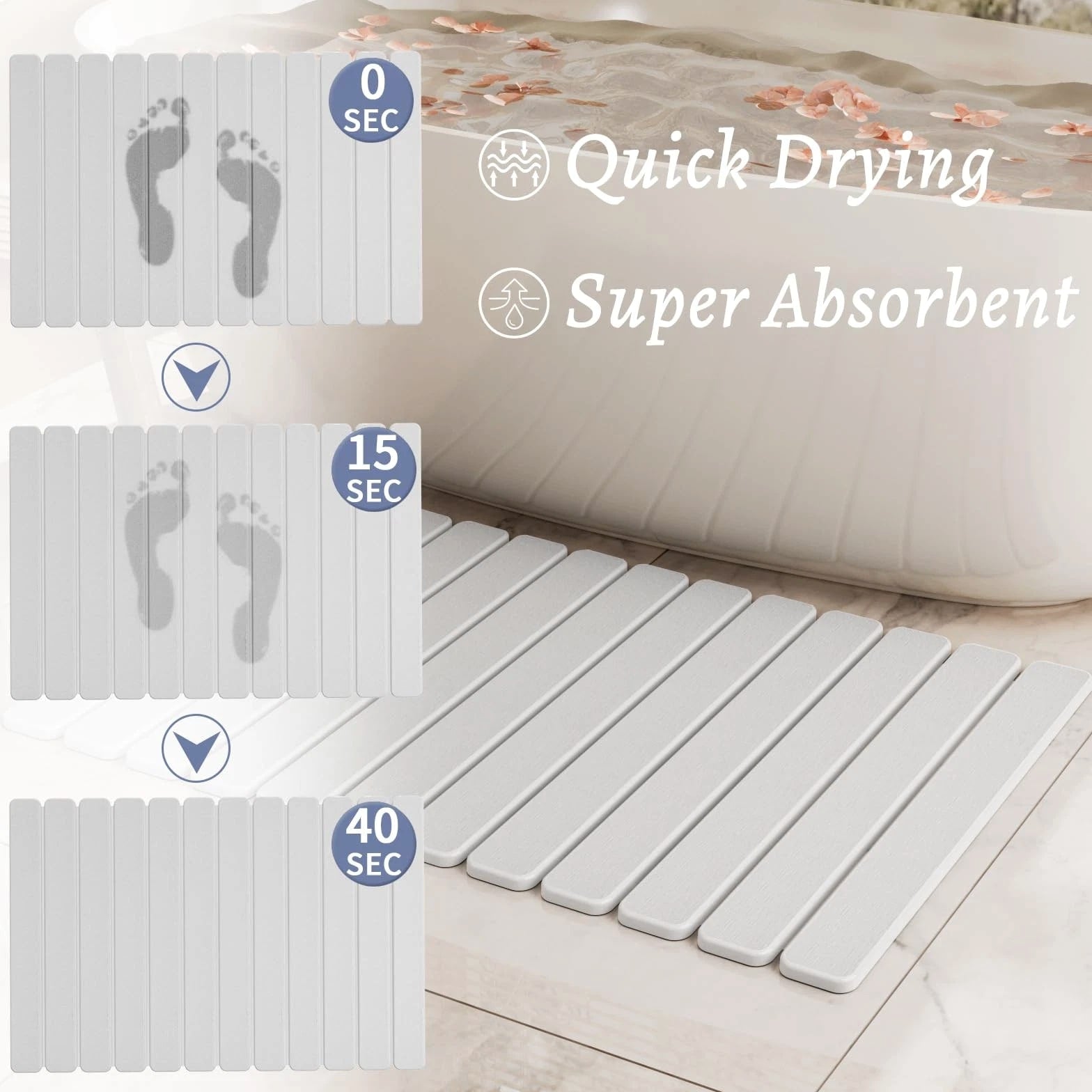 Large Stone Bath Mat 31.5 x 19.7in, Quick Dry Diatomaceous Earth Mats for Bat...