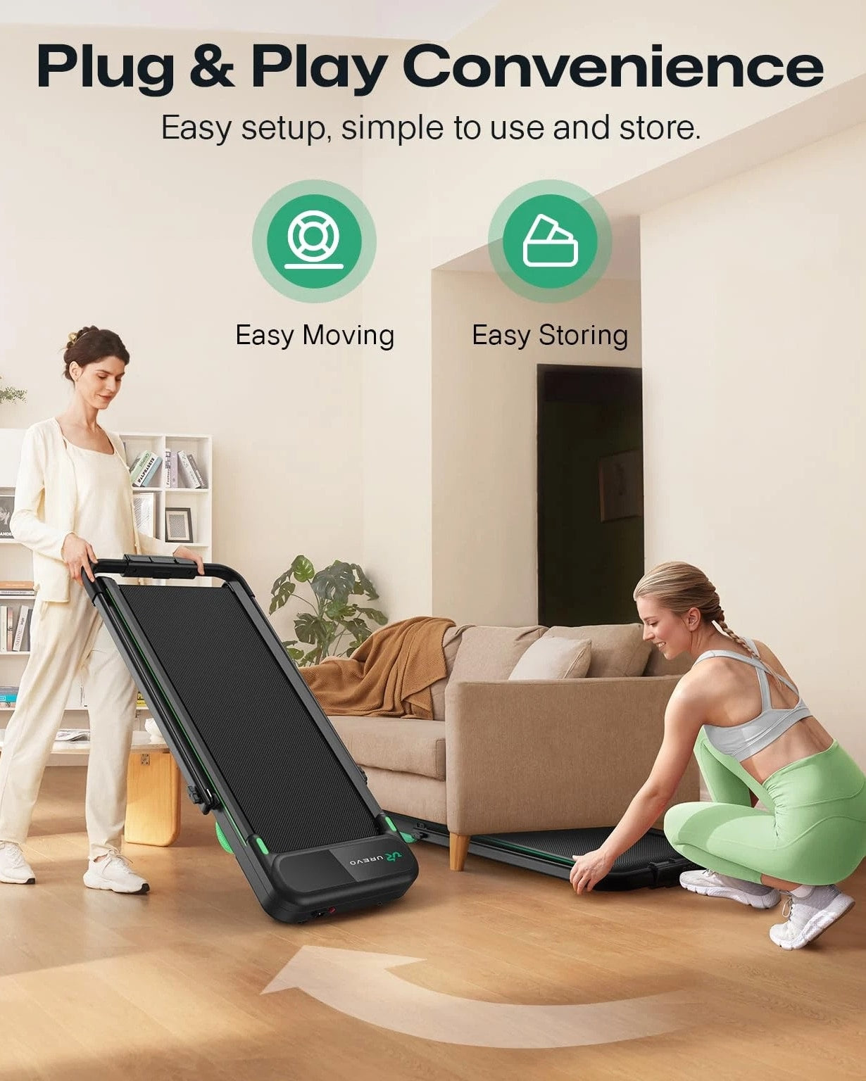 Strol 2E Smart 2-in-1 Folding Treadmill, Compact Walking Pad with Safety Handrails