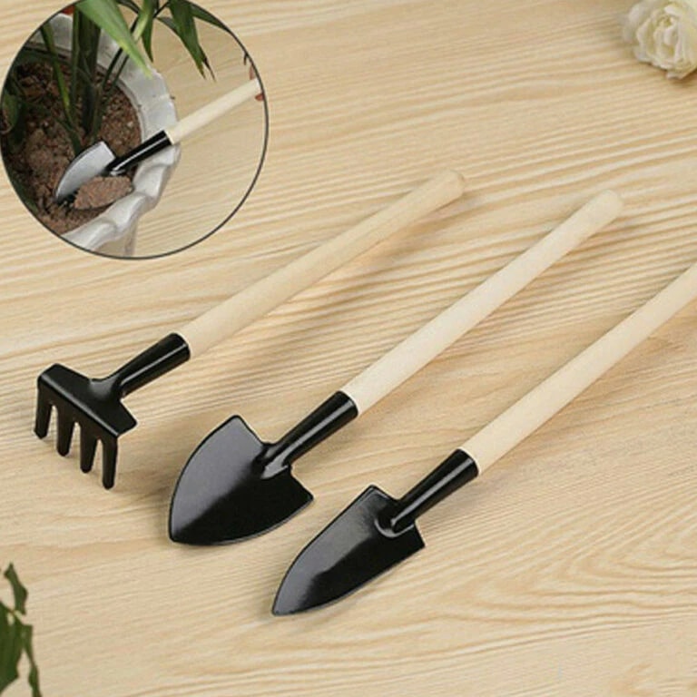 3pcs Wood Handle Garden Tool Set Planting Gardening Mini Tool Set Home Gardening