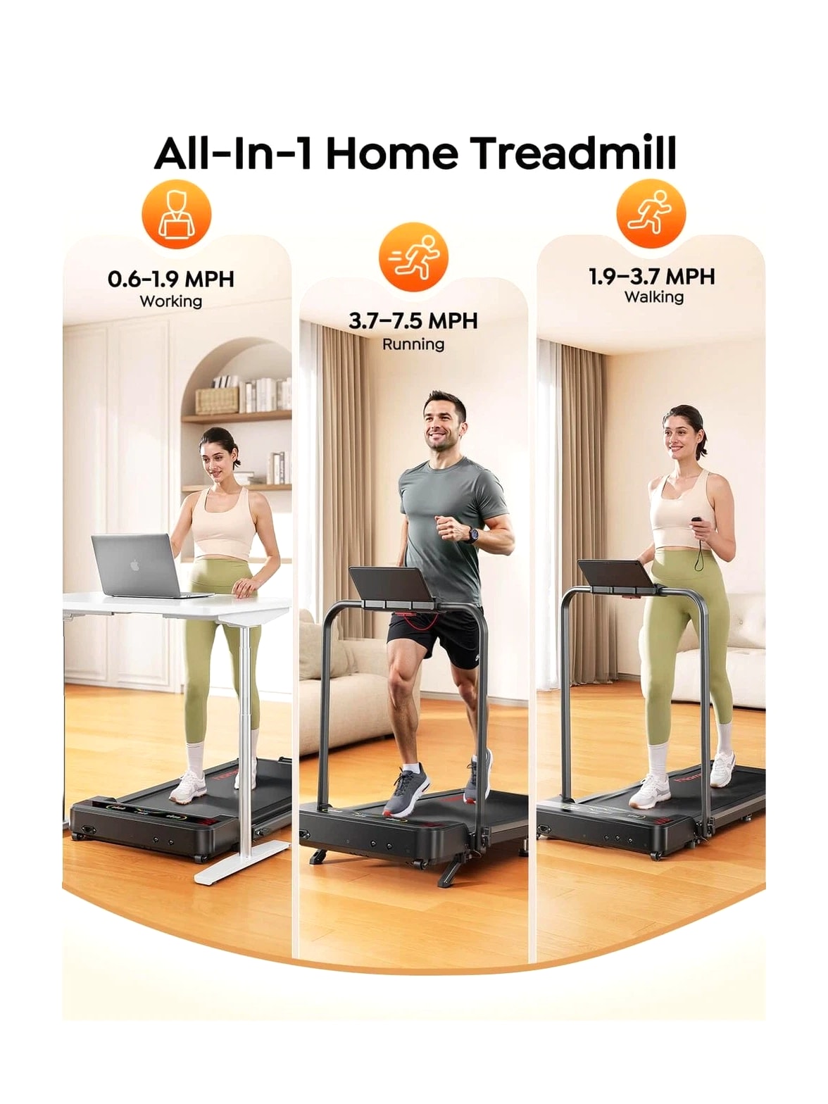 Walking Pad Treadmill with 9% Incline, Dual LED Display, 4 in 1 Foldable Tre...
