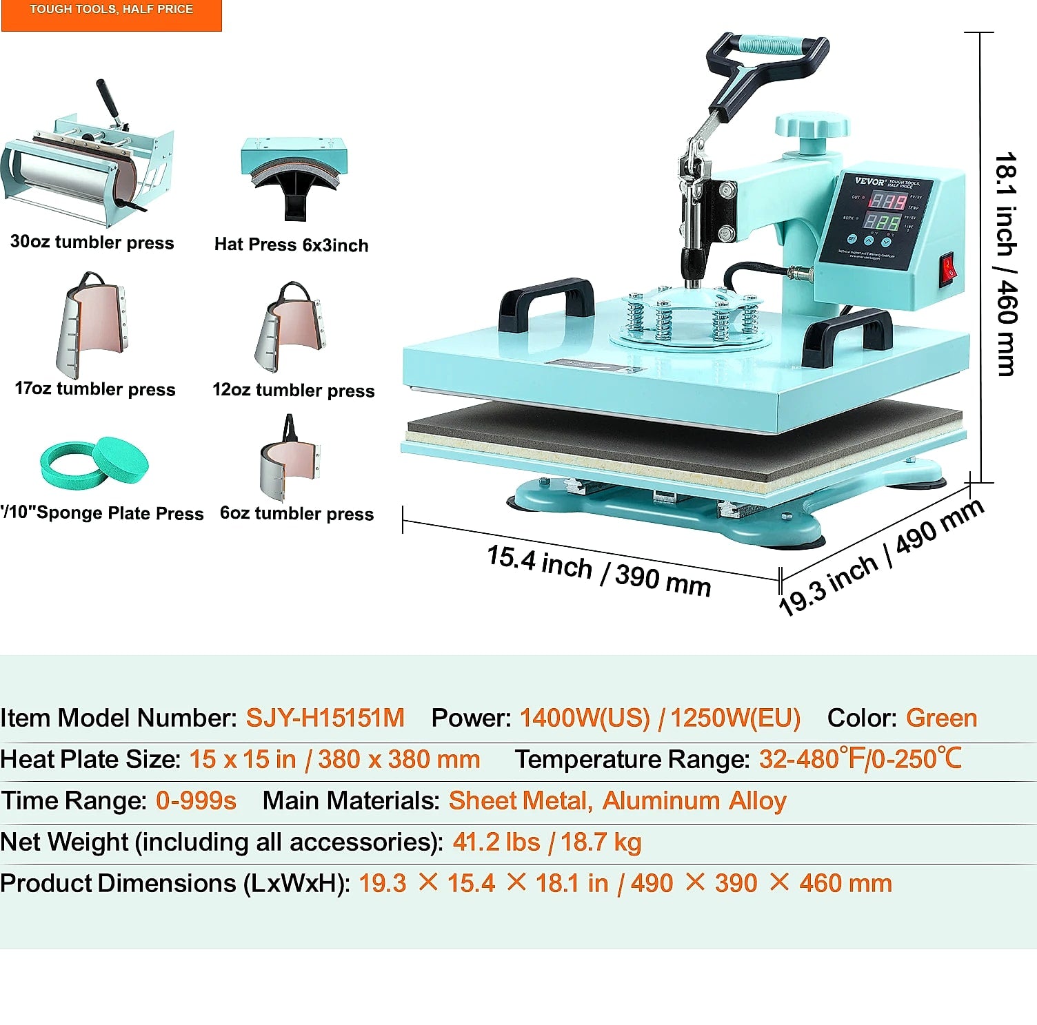 SucceBuy 12 x 15 inch Heat Press Machine with 8 Attachments for Heat Transfer