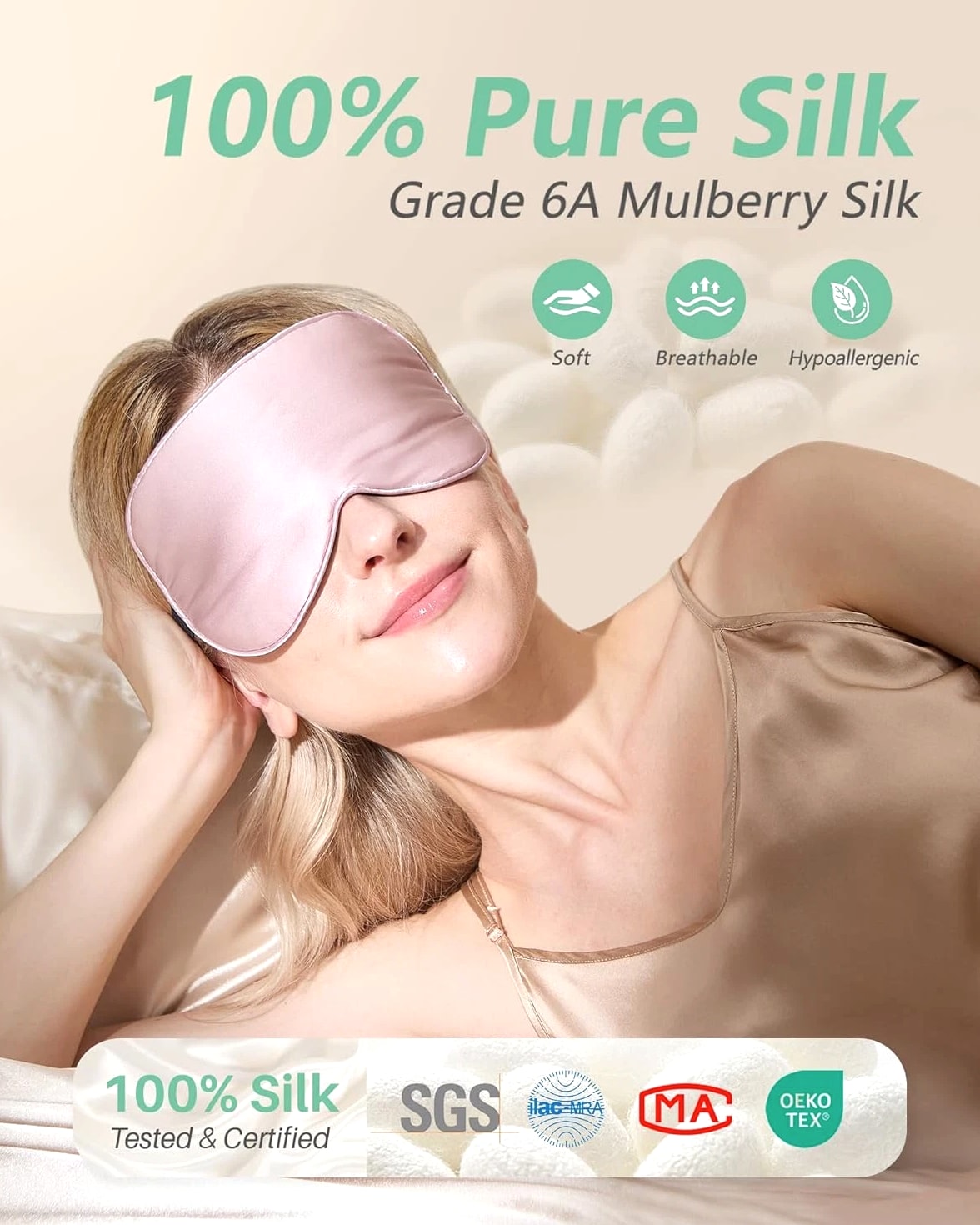 100% Real Mulberry Silk 2 Pack Sleep Mask, Natural Pure Silk Eye Masks with Adju