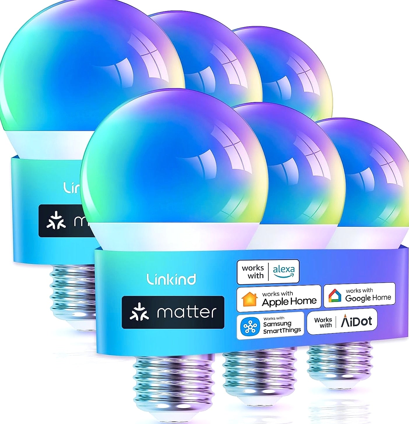 Linkind Matter Smart Light Bulb A19 E26 WiFi RGBTW 6-Pack