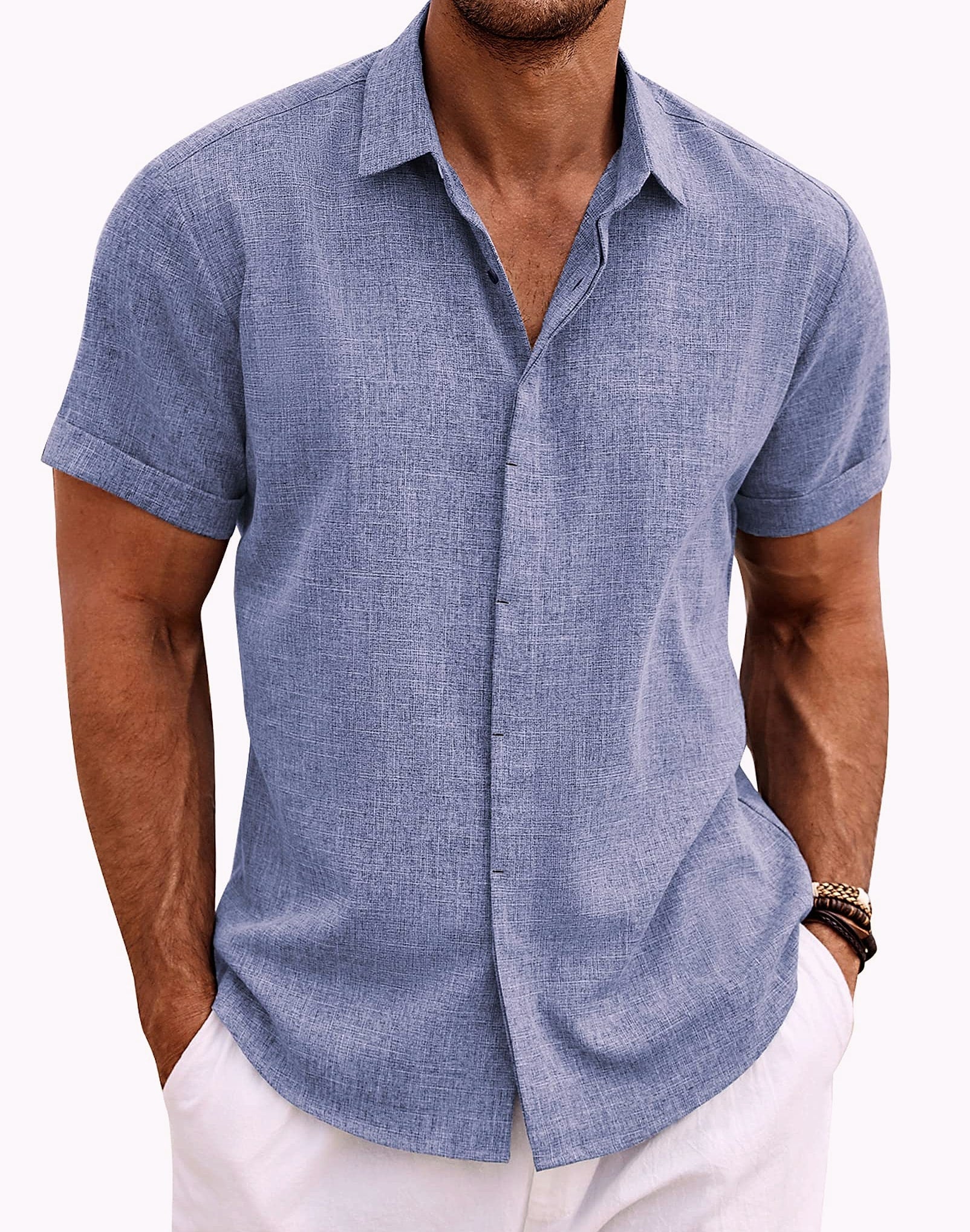 COOFANDY Men's Linen Short Sleeve Casual Button Down Shirt