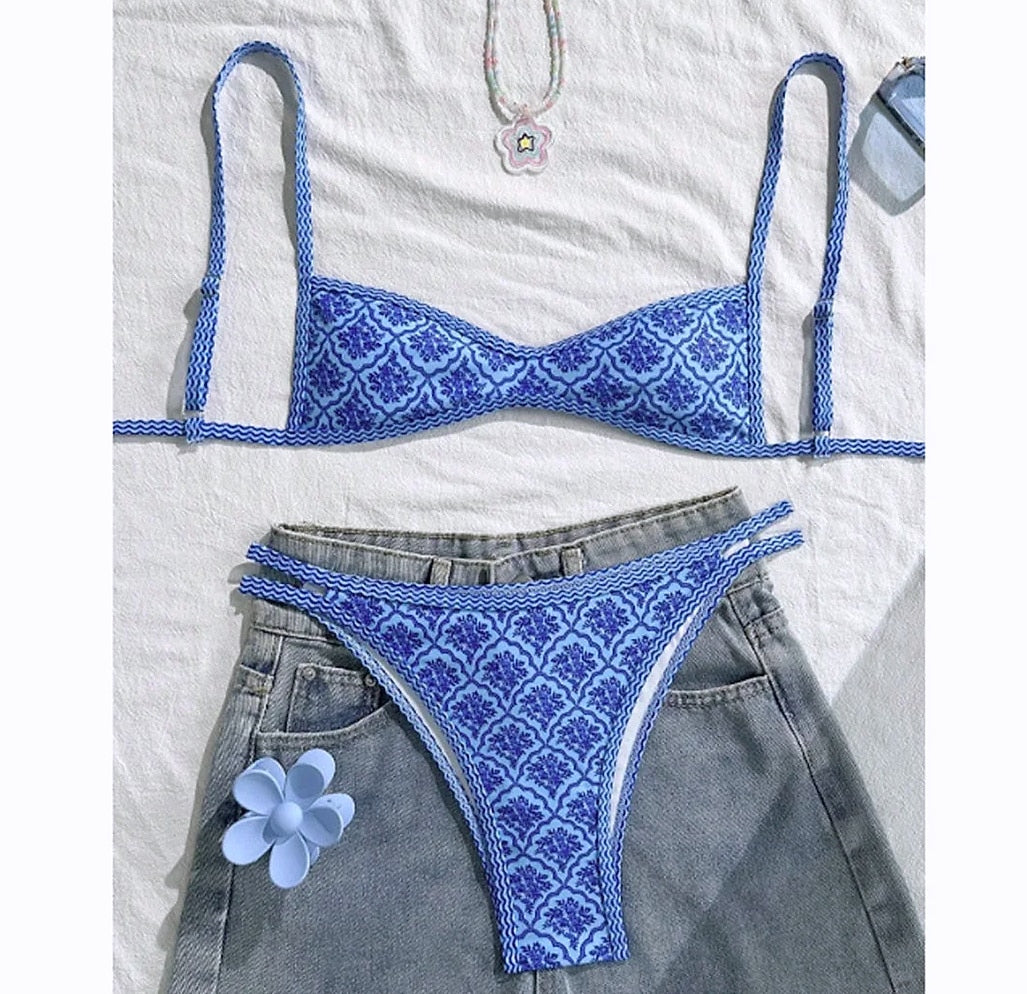 Varleinsar Floral High-Leg Bikini Two-Piece Swimsuit