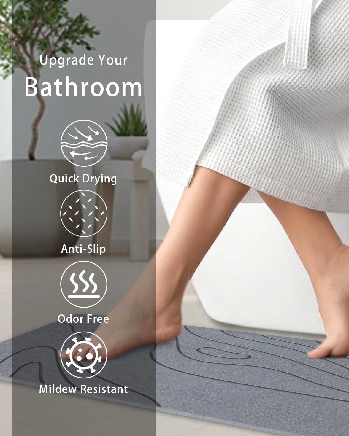 BIOIWGY Stone Bath Mat, Diatomite Fast Drying Non Slip Stone Shower Mat, Super A