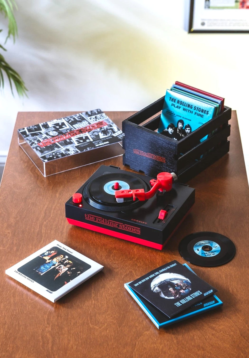 Crosley Rolling Stones RSD3 Turntable with Crate and Six 3-Inch Singles
