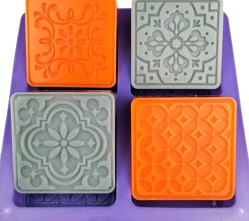 Silicone Soap Mold - 4 Cavities Square Flower Baking Molds For Soap Candles Jelly