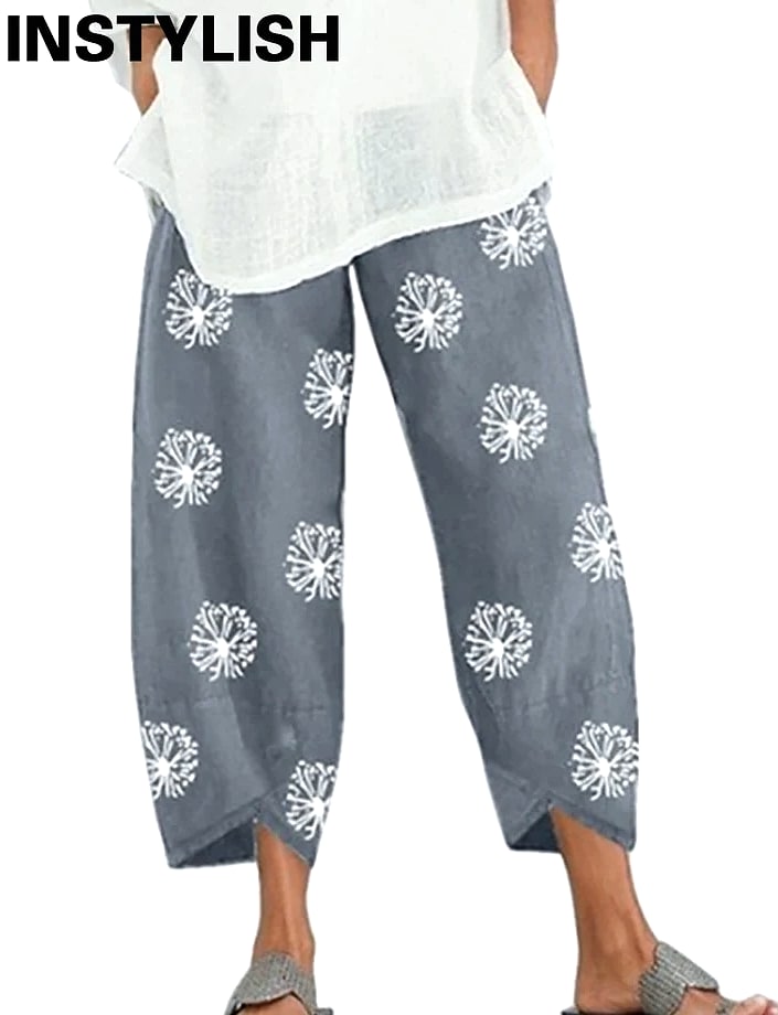 INSTYLISH Women Cotton Linen Harem Pants Wide Leg