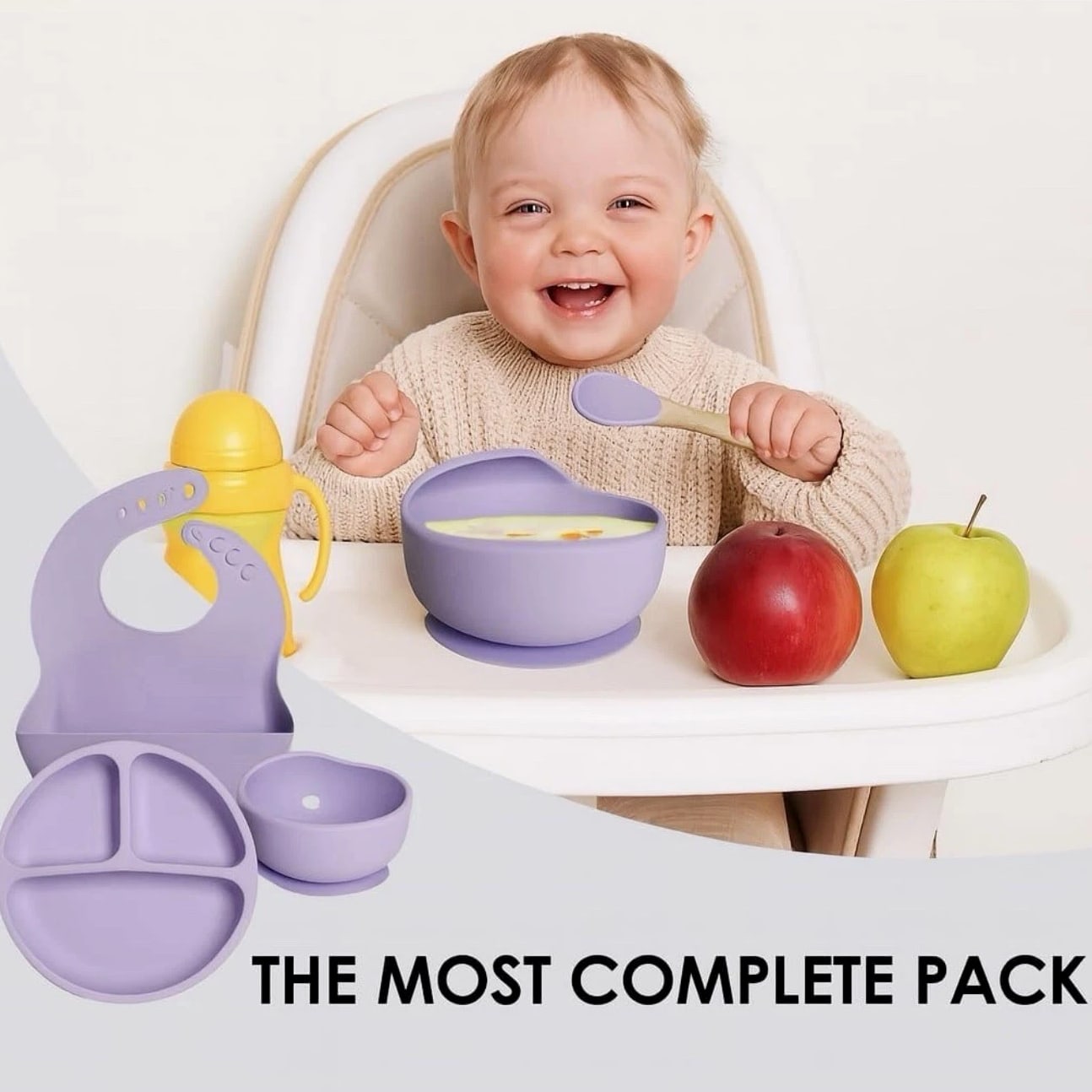Silicone Baby Feeding Set, Suction Plate Bowl Set ( Colour Purple )