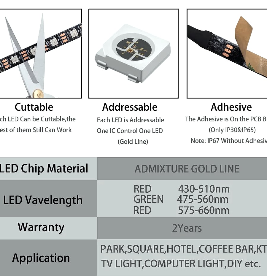 Xnbada WS2812B RGB LED Strip Lights Individually Addressable