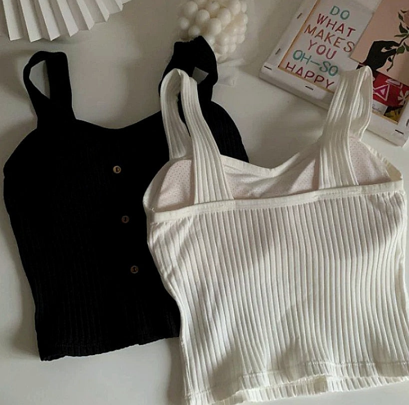 Women's Y2K Cropped Tank Top with Bra Pads and Suspenders