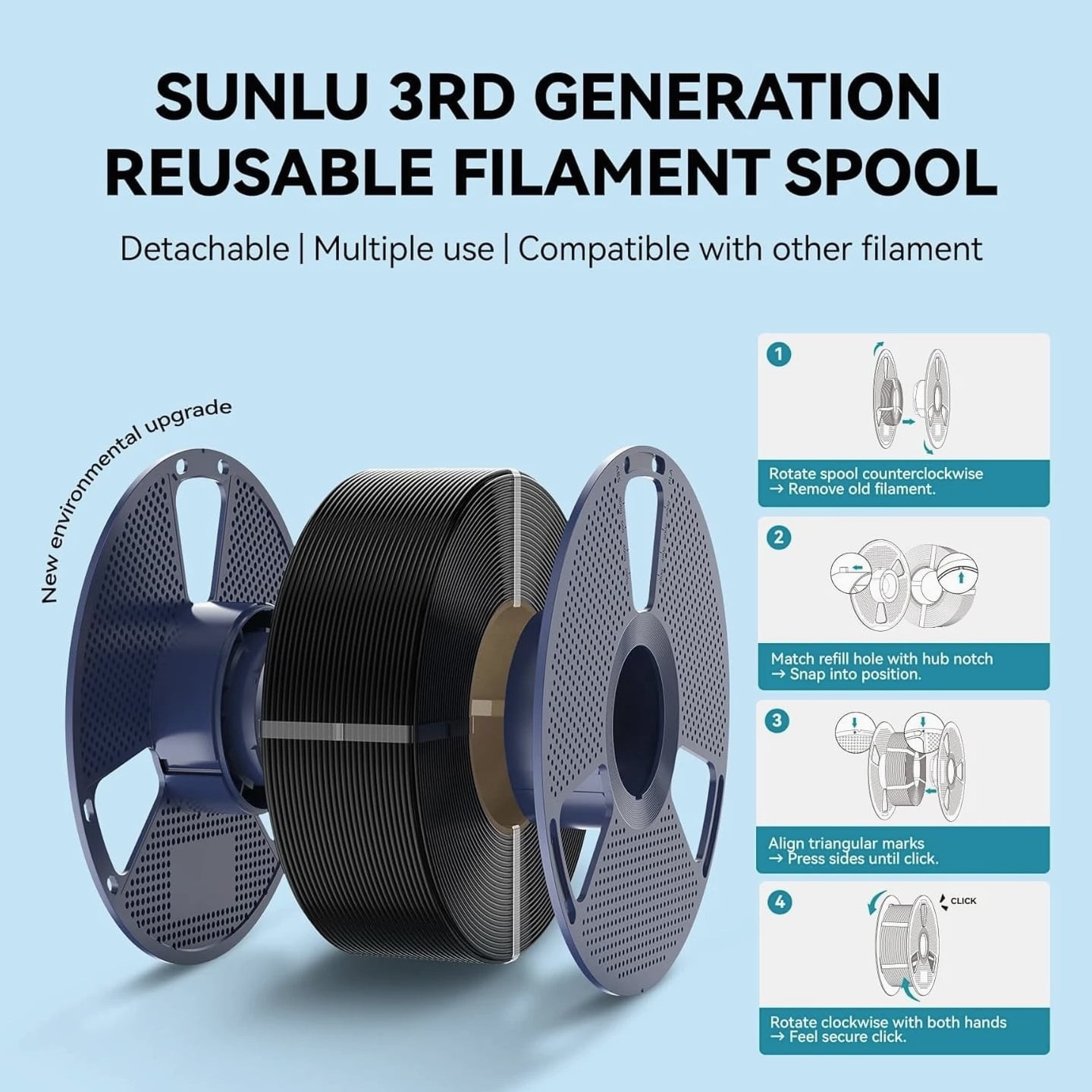4 Black PLA Filament Spools - 1.75mm, 4kg, Smooth Quality Prints