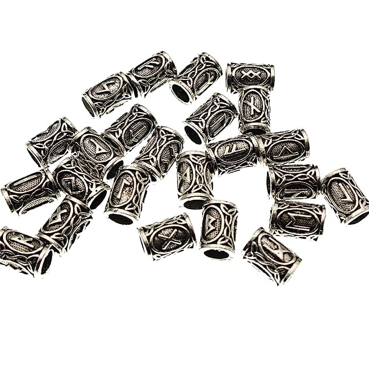 Viking Runes Beard Beads 24pc Set Tiwaz Tyr Sol Charms