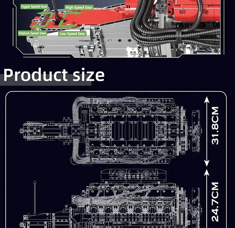 MOULD KING 10169 V12 Engine Model - 3472 Pcs Motorized Building Kit for Adult Car