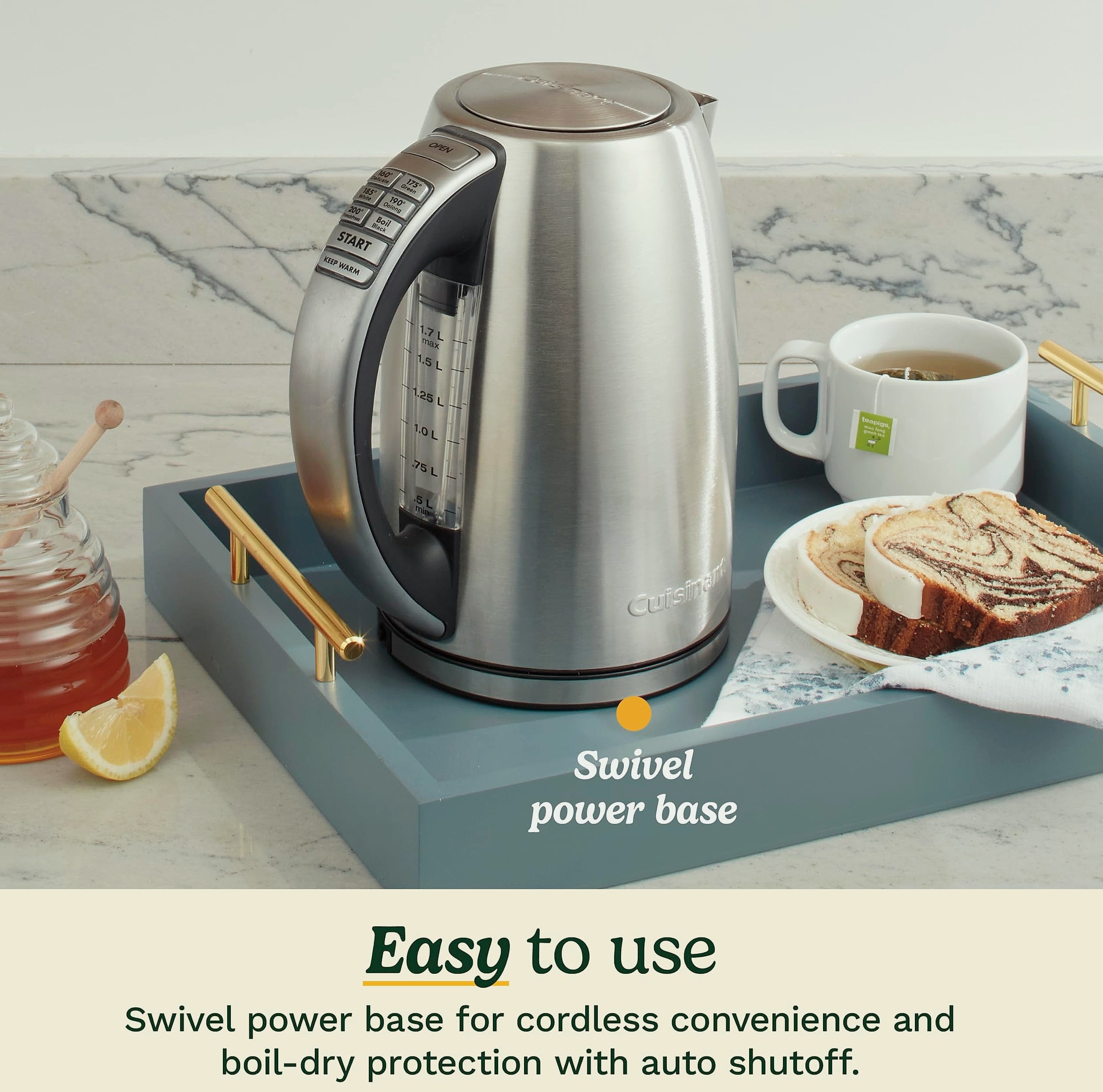 Cuisinart PerfecTemp CPK-17P1 Cordless Kettle, 1500W Electric Tea Kettle