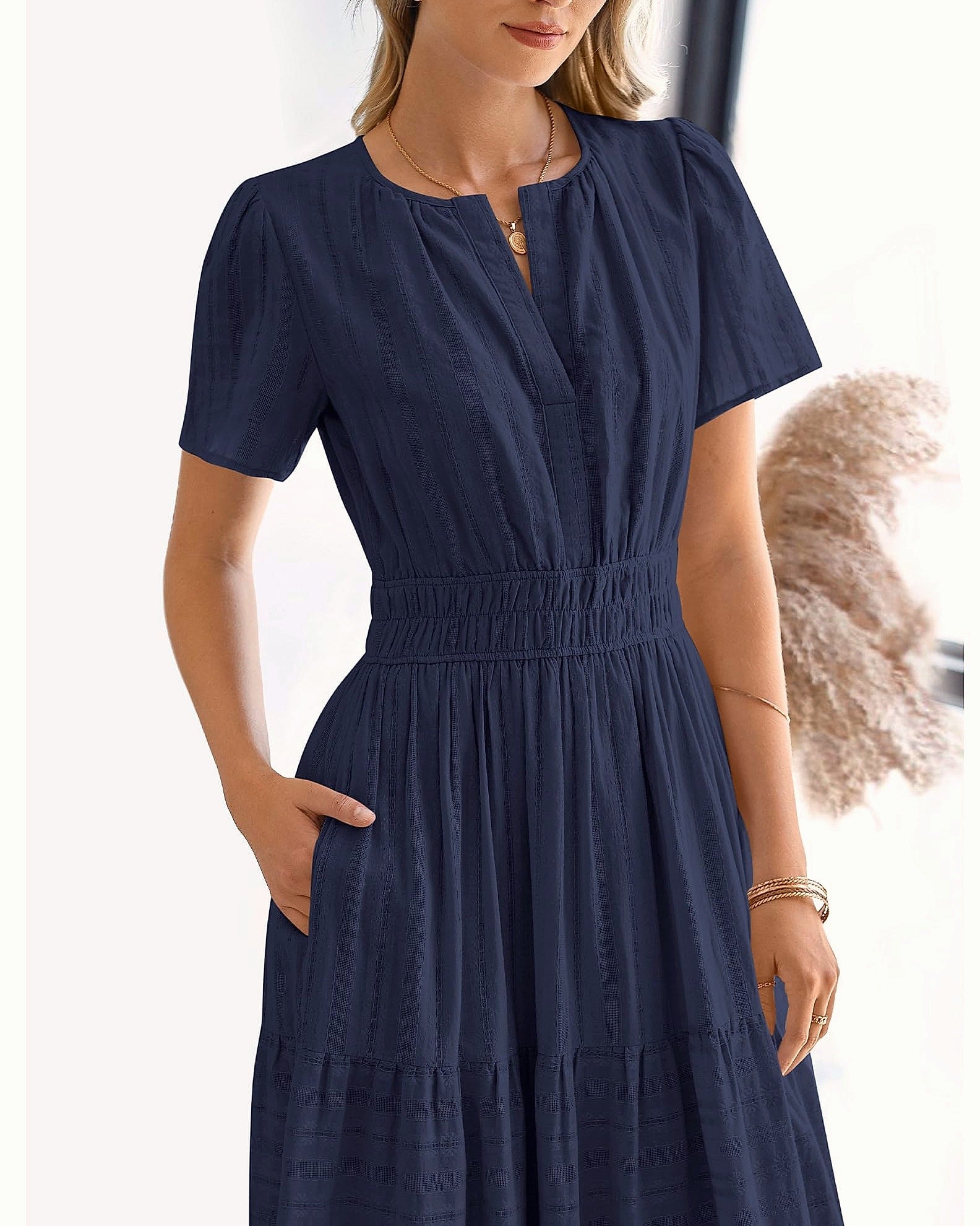 BTFBM Women's Casual Midi Maxi Dress Short Sleeve V Neck