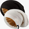 NICPOO Silk Satin Bonnet Hair Wrap for Sleeping, Medium-Large, Black and Khaki