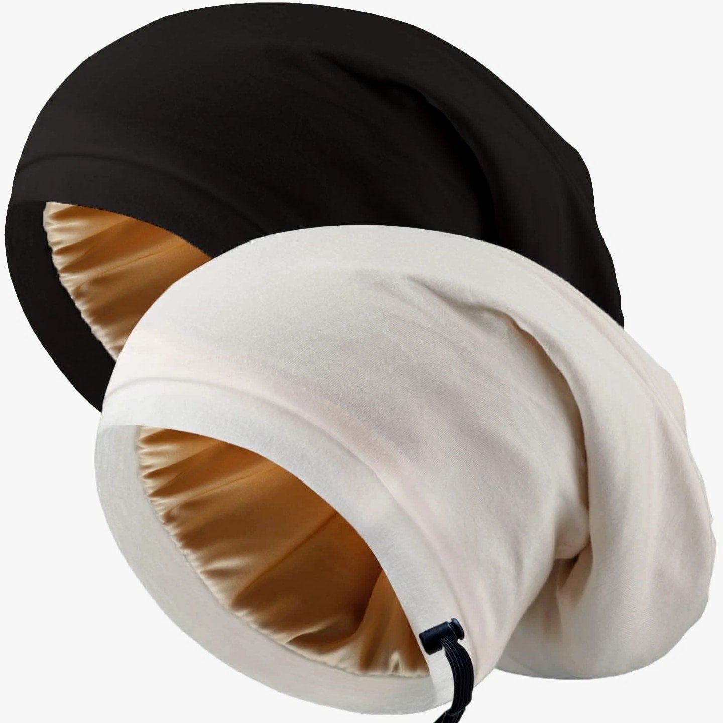 NICPOO Silk Satin Bonnet Hair Wrap for Sleeping, Medium-Large, Black and Khaki