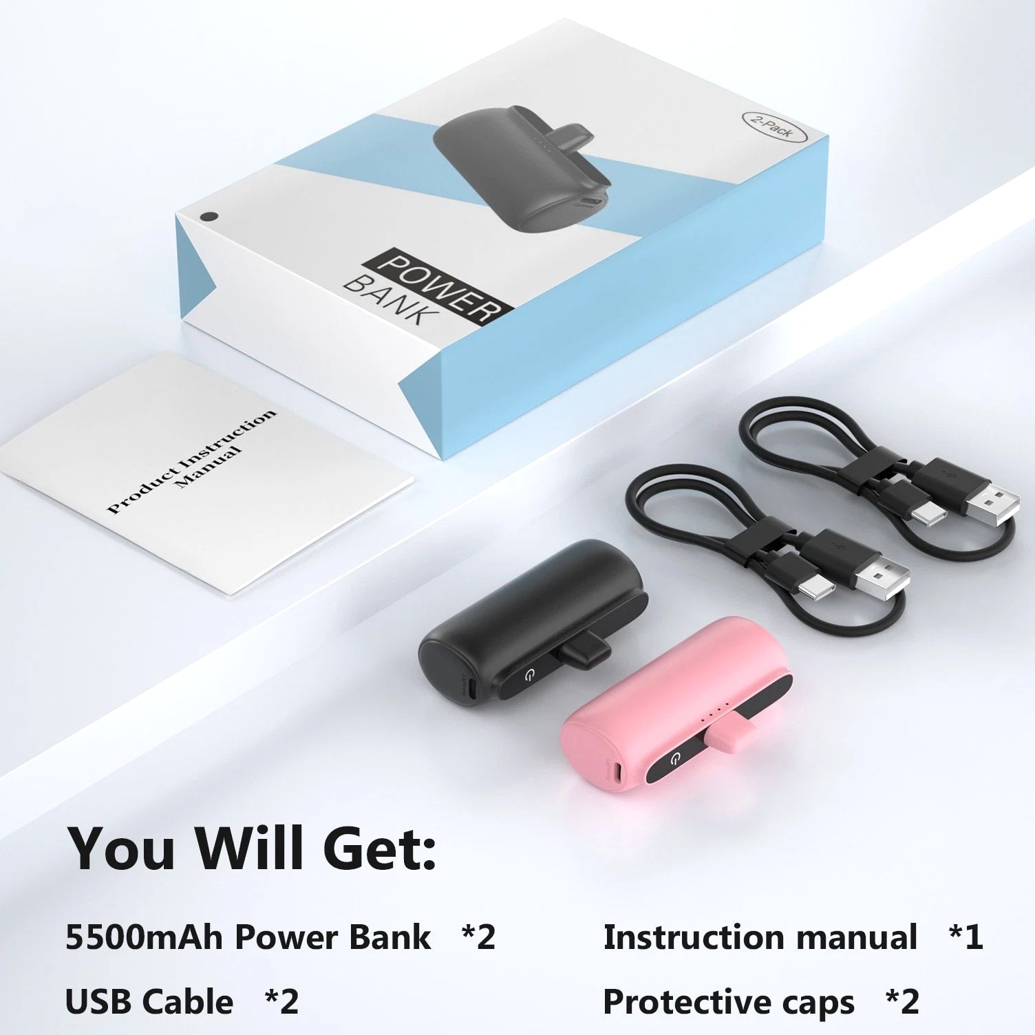 5500mAh Portable Charger External Battery Pack Power Bank For Samsung/Android US