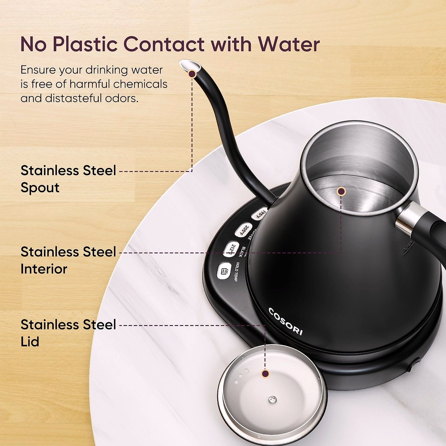 Cosori Electric Gooseneck Kettle, 0.8L Pour Over with Temperature Control