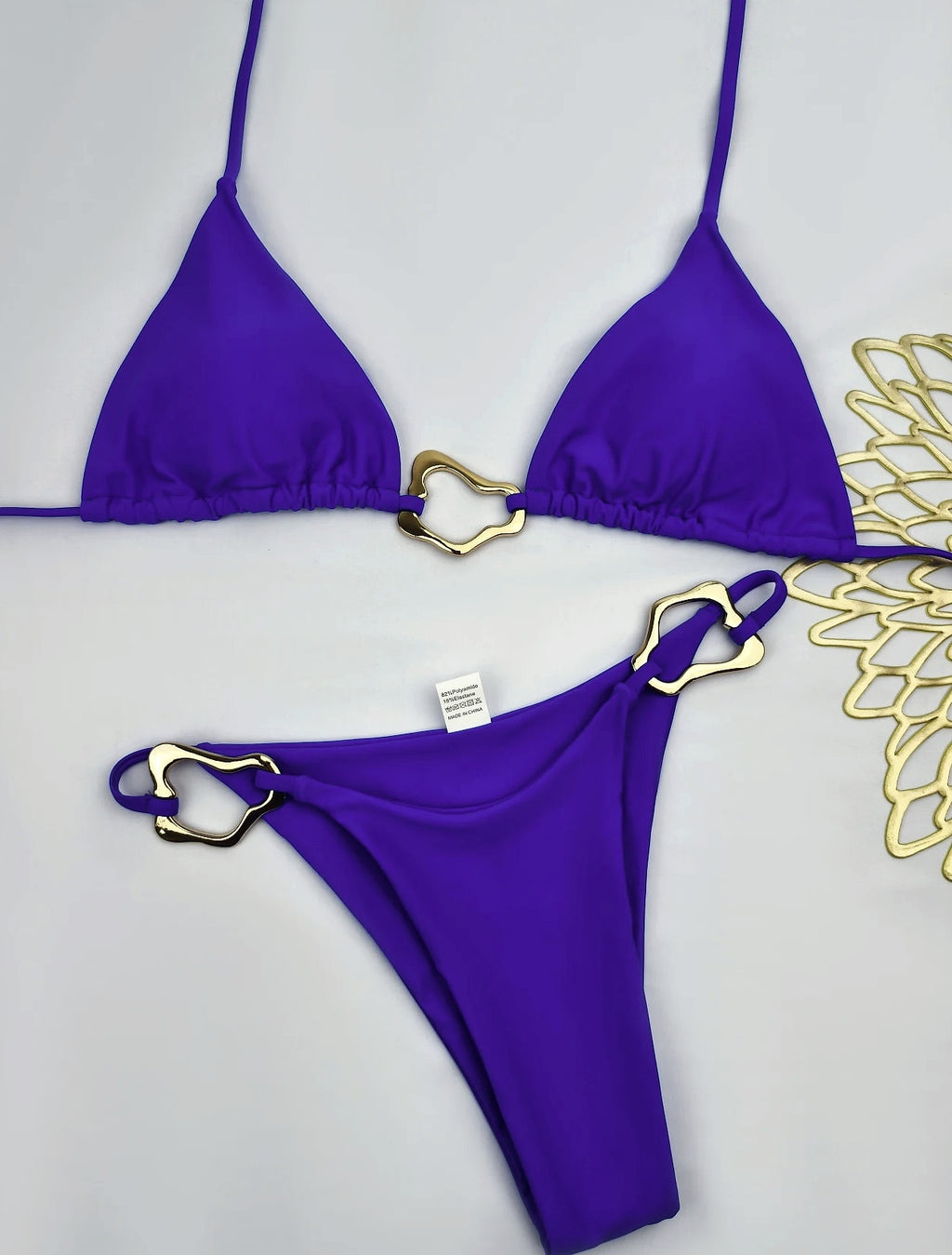 Lace-up Solid Color Two-piece Bikini Swimsuit for Women