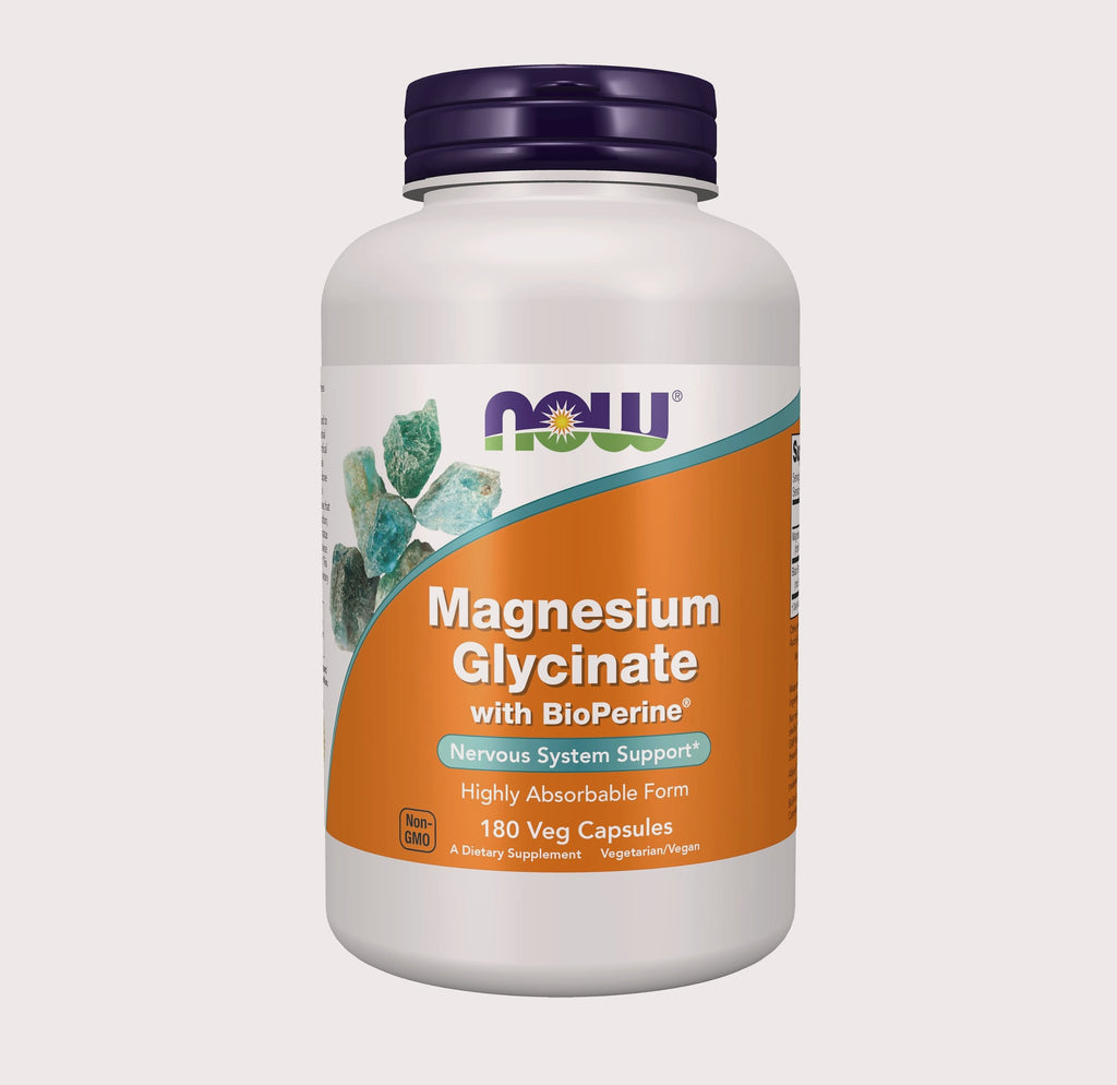 NOW Foods Magnesium Glycinate with BioPerine, 180 Veg Capsules