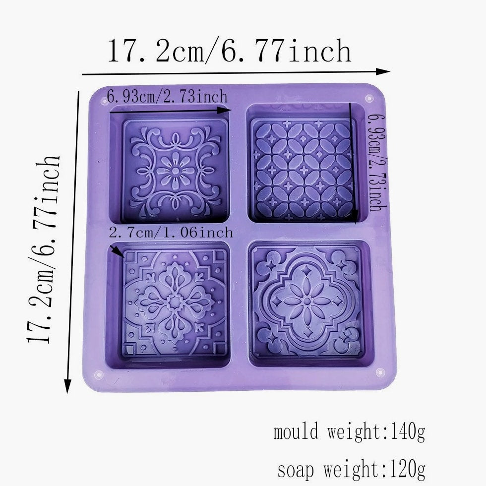 Silicone Soap Mold - 4 Cavities Square Flower Baking Molds For Soap Candles Jelly