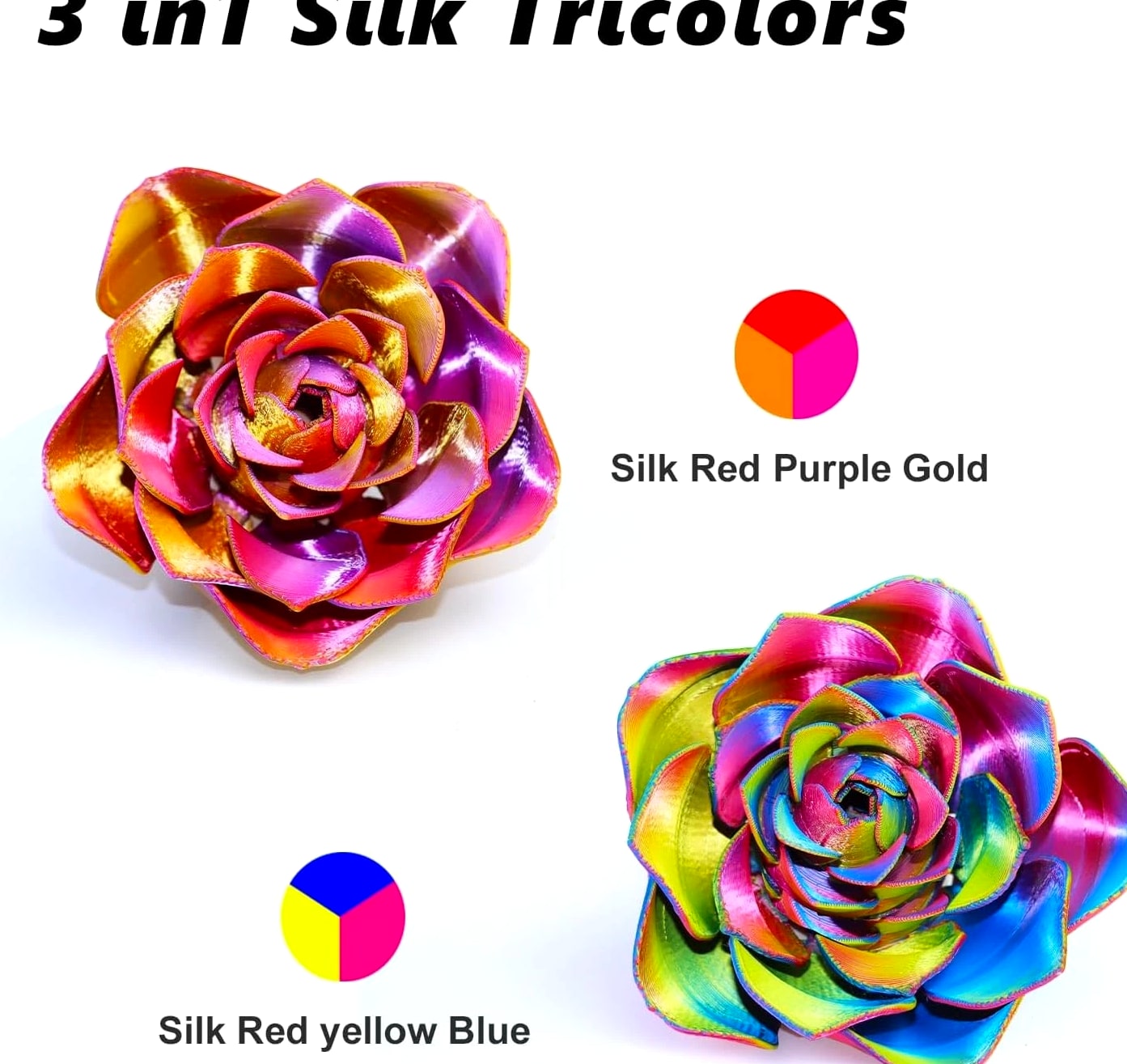 3D PLA Filament 1.75mm Bundle, Tricolor Printer Filament, Rainbow Silk