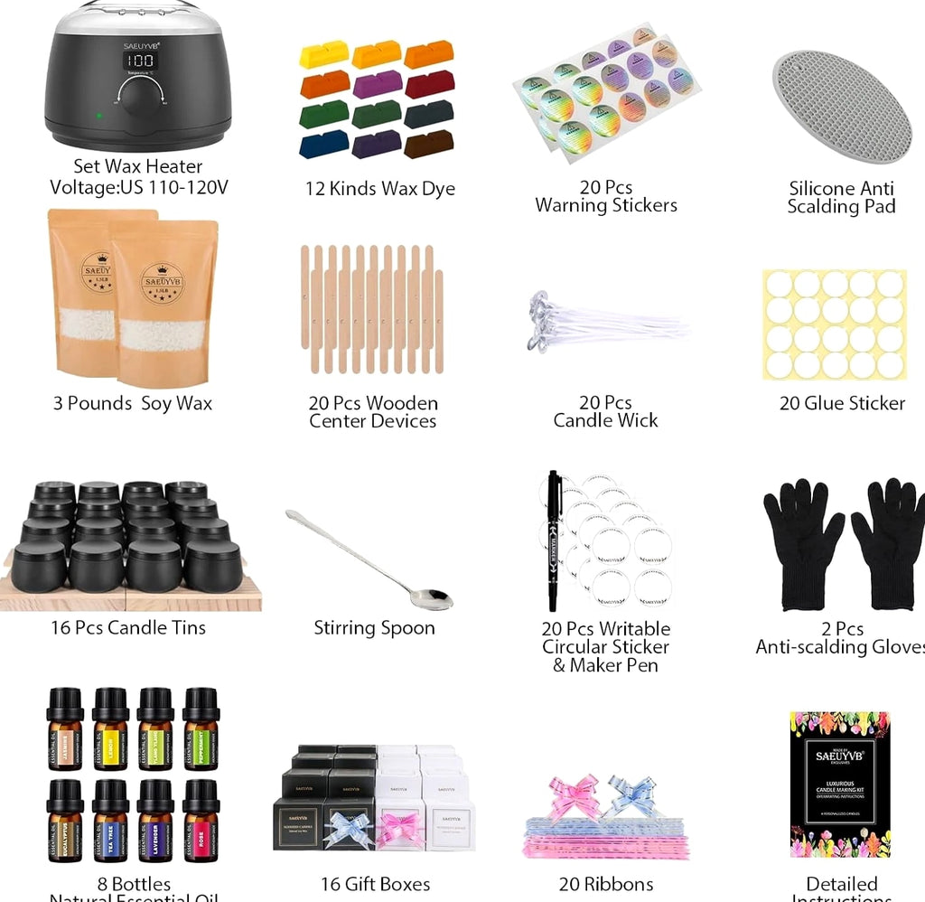 Candle Making Kit for Adults with Hot Plate, DIY Starter Soy Candle Making Su...