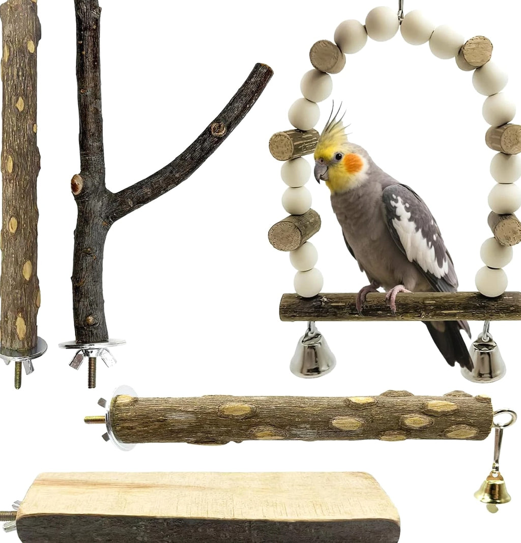 5Pcs Natural Wooden Bird Perch Set – Parrot Perch Toys, Bird Cage Perches, Cage